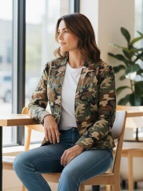 Free People Camo Waist Cinch Jacket Size 6 Military Y2K